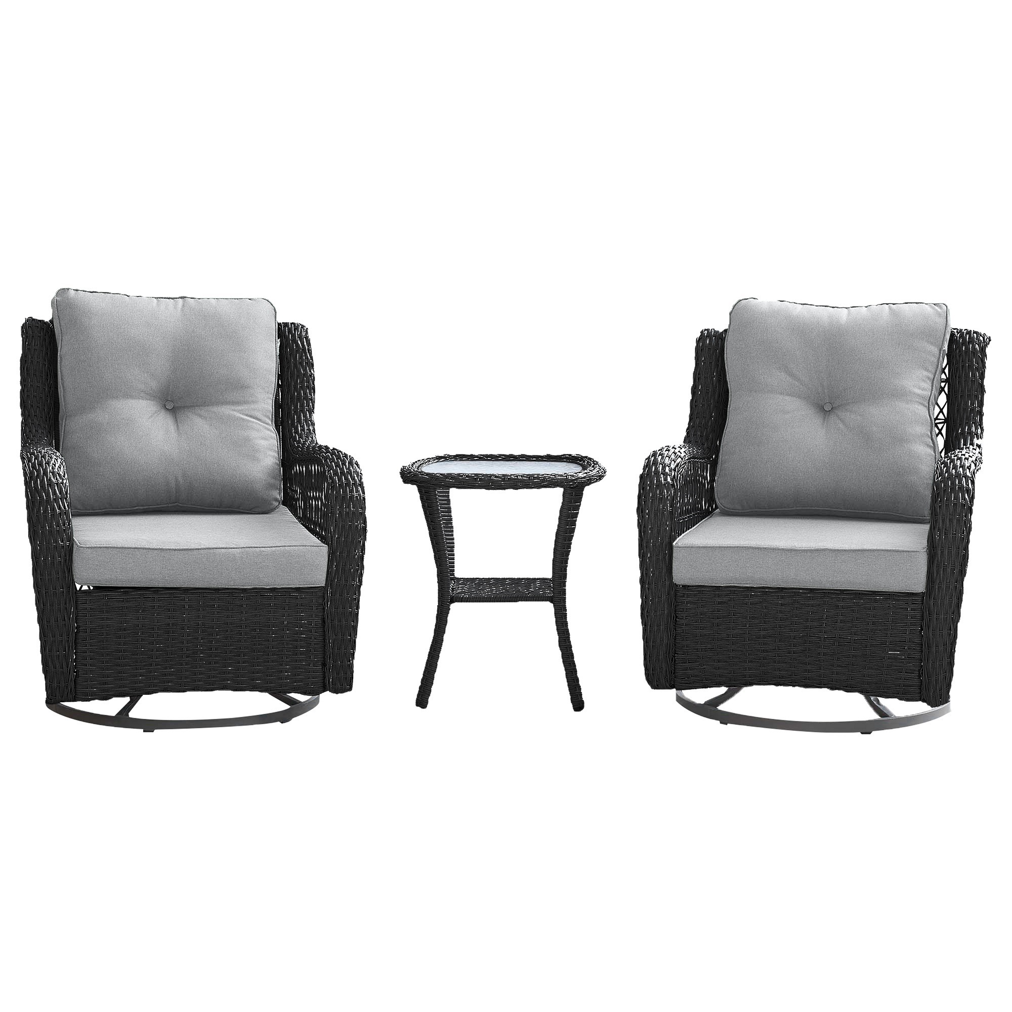 Manhattan Comfort, Fruttuo Swivel Steel Rattan 3Pc Patio Set Grey, Pieces (qty.) 3 Primary Color Gray, Seating Capacity 2 Model# OD-CV018